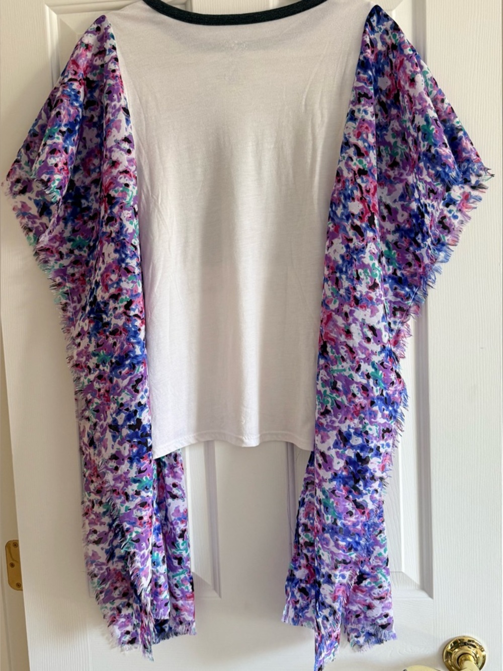 Frida Kahlo Custom Upcycled Kimono Poncho Top OSFM OOAK Graphic Tee Purple Blue - Picture 4 of 4